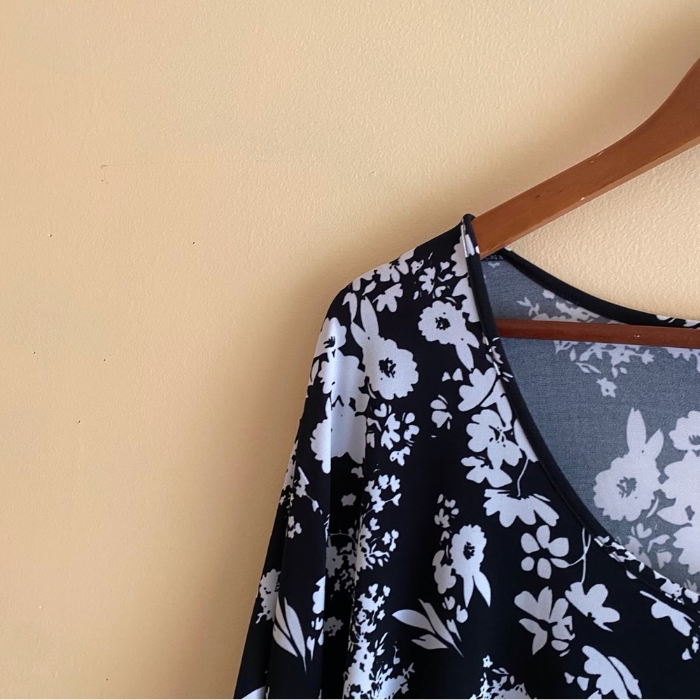 Ulla Popken Black White Floral Tunic Top Babydoll Pockets Plus Size 36/38 - Picture 4 of 12
